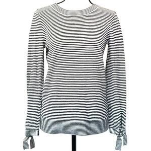 LOFT Sweater Women's XS Gray Navy Stripe Wool Blend Casual Preppy Classic Party